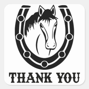Sticker Carré Mariage de Country Western Merci Fer à Cheval Chev