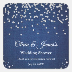 Sticker Carré Mariage de couple en denim bleu diamants perles do