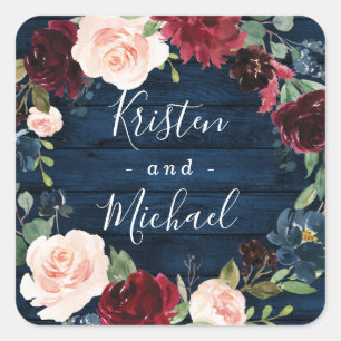 Sticker Carré Mariage de couronnes bleu marine bleu bordeaux ble