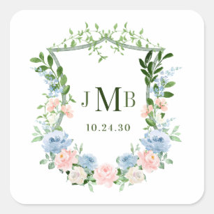 Sticker Carré Mariage de crête florale bleu poussiéreux