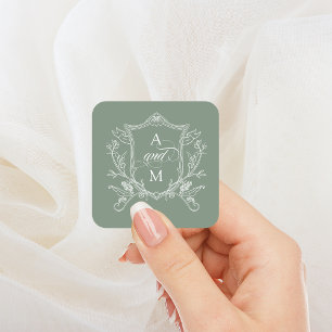 Sticker Carré Mariage de crête Vintage Sage Green