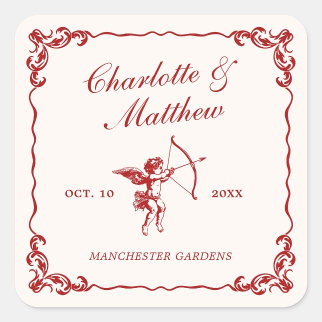 Sticker Carré Mariage de Cupid'Arrow Red Vintage (Devant)