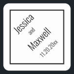 Sticker Carré Mariage de diamant BW moderne simple géométrique<br><div class="desc">Conception géométrique simple,  élégante et moderne en forme de losange,  avec des noms et une date mariage sur un angle de 45 degrés. Toutes les couleurs peuvent être modifiées à votre gré. Design par Holiday Hearts Designs (droits réservés).</div>