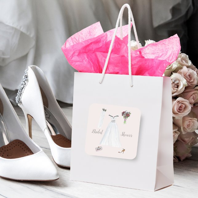 Sticker Carré Mariage de Fête des mariées aquarelle (Créateur téléchargé)