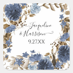 Sticker Carré Mariage de feuillage de couleur bleu marine floral