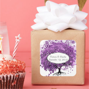 Sticker Carré Mariage de feuille de coeur pourpre de forêt