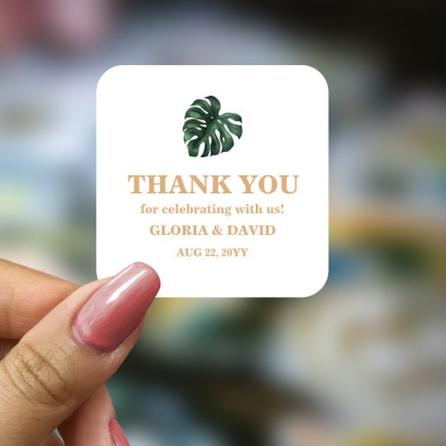 Sticker Carré Mariage de feuille de palme tropicale (Créateur téléchargé)