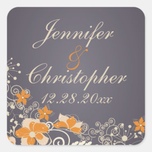Sticker Carré Mariage de fleurs d'automne crème et orange