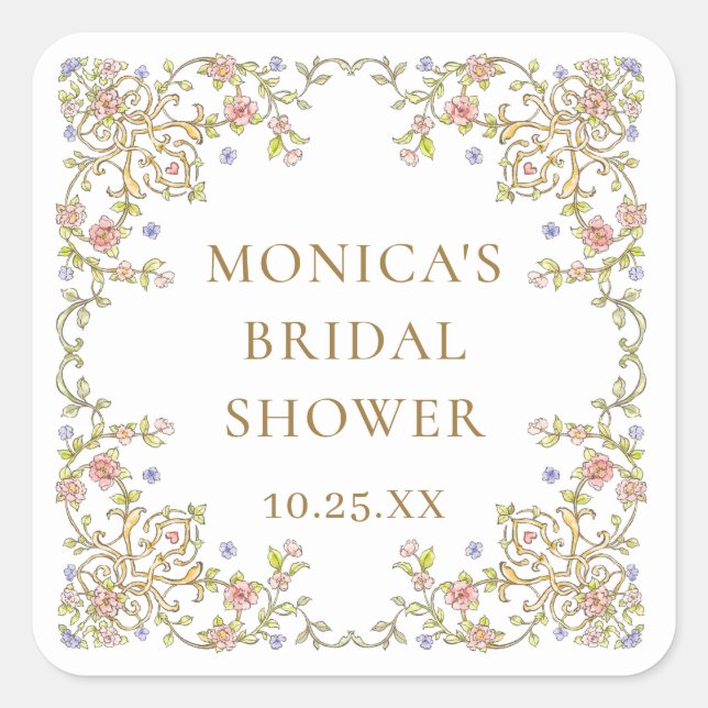Sticker Carré Mariage de fleurs de Bohême Vintages (Devant)