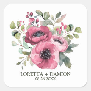 Sticker Carré Mariage de fleurs de pavot rose