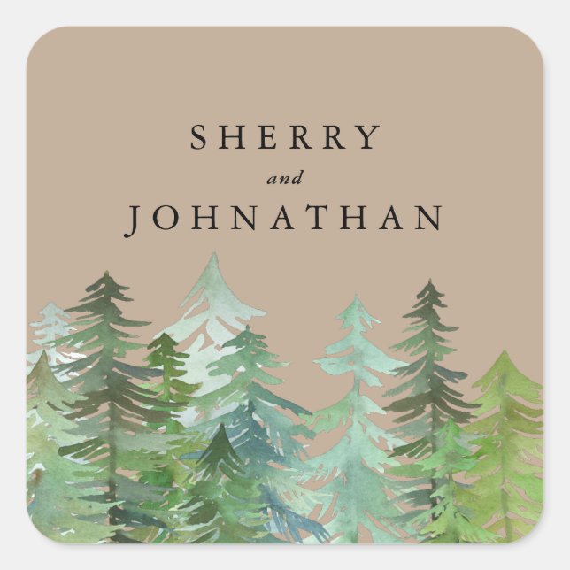 Sticker Carré Mariage de forêt aquarelle (Devant)