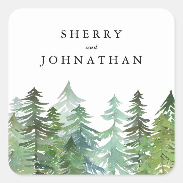 Sticker Carré Mariage de forêt aquarelle (Devant)
