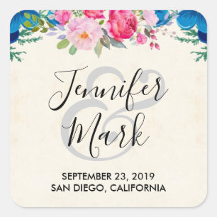 Sticker Carré Mariage de frontière rose et bleu