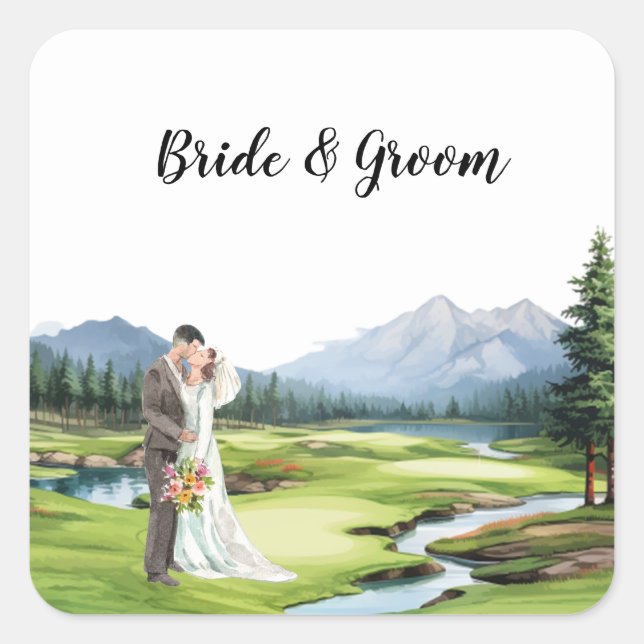 Sticker Carré Mariage de golf avec mariée et mariée (Devant)