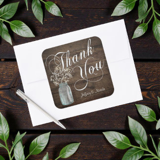 Sticker Carré Mariage de grange rustique en bois Jar Mason Baby'