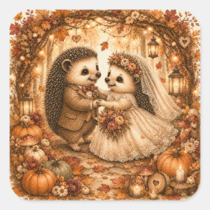 Sticker Carré Mariage de hérisson en automne