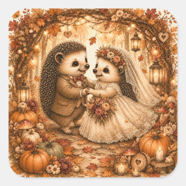 Sticker Carré Mariage de hérisson en automne (Devant)