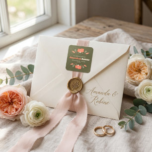 Sticker Carré Mariage de Jardin Floral Rétro Vintage