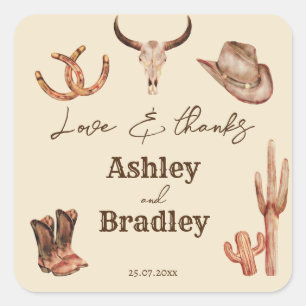 Sticker Carré Mariage de la cowgirl de l'ouest du ranch de pays 