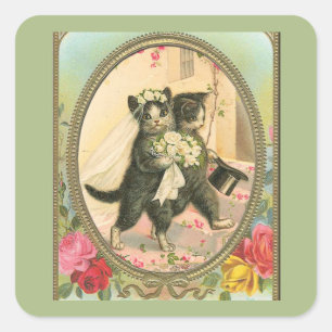 Sticker Carré Mariage de la mariée et du marié chat