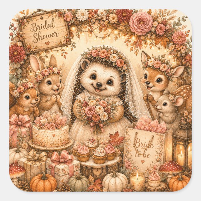 Sticker Carré Mariage de la mariée hérisson mignon (Devant)