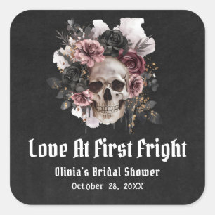 Sticker Carré Mariage de l'amour du crâne d'Halloween dès le pre