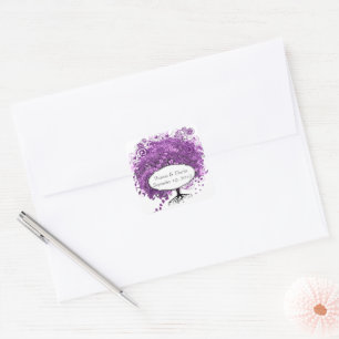 Sticker Carré Mariage de l'arbre à feuilles en forme de cœur vio