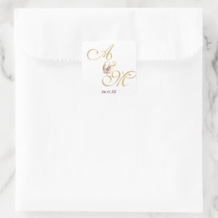 Sticker Carré Mariage de lettre Gold MONOGRAM PERSONNALISÉ