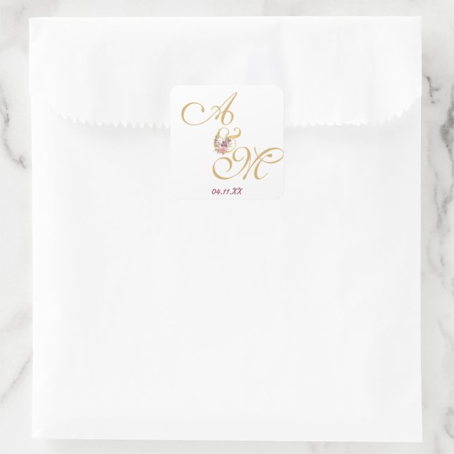 Sticker Carré Mariage de lettre Gold MONOGRAM PERSONNALISÉ (Sac)