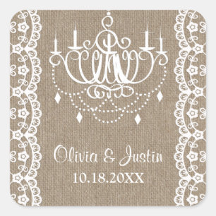 Sticker Carré Mariage de lustre de Burlap et de dentelle rustiqu