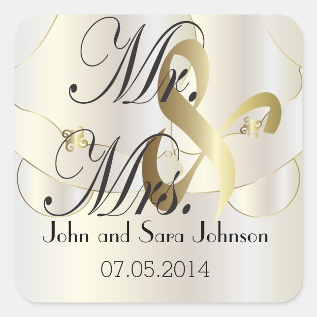 Sticker Carré Mariage de M. & Mme. | Personnaliser (Devant)