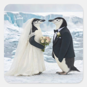 Sticker Carré Mariage de manchots sur un glacier arctique