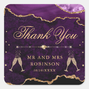 Sticker Carré Mariage de marbre agate paillettes violet et or