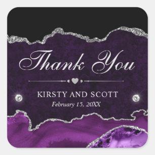 Sticker Carré Mariage de marbre d'agate scintillant violet et ar