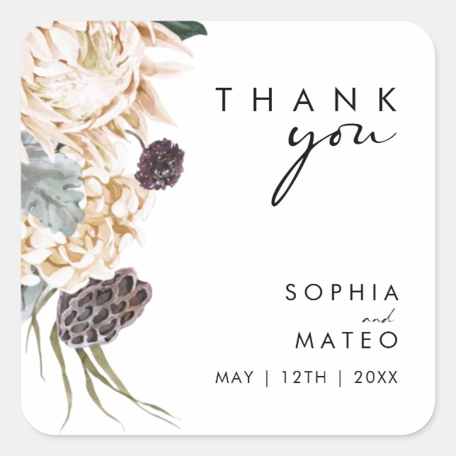 Sticker Carré Mariage de Merci Floral blanc (Devant)