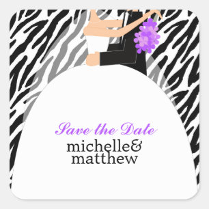 Sticker Carré Mariage de modèle de mariée et de mariée Zebra