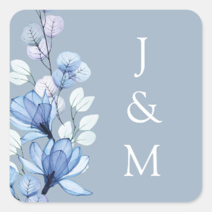 Sticker Carré Mariage de monogramme bleu Dusty