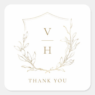 Sticker Carré Mariage de monogramme d'écusson botanique simple e