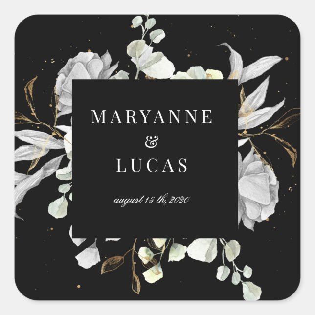 Sticker Carré mariage de monogramme floral argent dramatique (Devant)