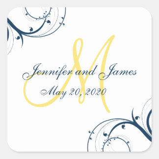 Sticker Carré Mariage de monogramme jaune