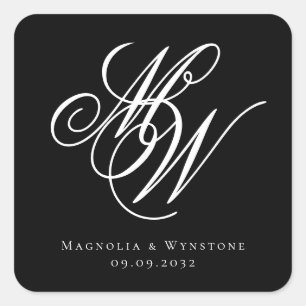 Sticker Carré Mariage de monogramme noir chic