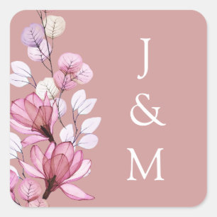 Sticker Carré Mariage de monogramme rose rose Rose