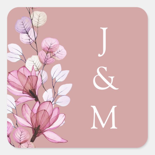Sticker Carré Mariage de monogramme rose rose Rose (Devant)