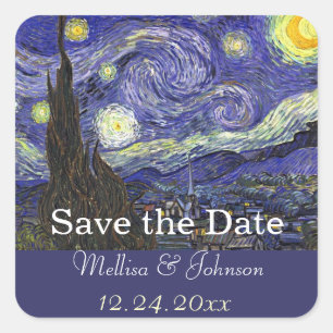 Sticker Carré Mariage de nuit étoilée enregistrer la date