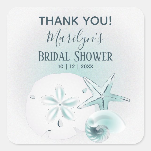 Sticker Carré Mariage de plage aux coquillages turquoise moderne (Devant)