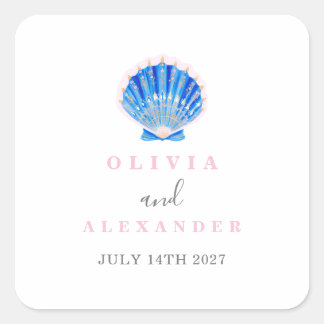Sticker Carré Mariage de plage côtière coquillage