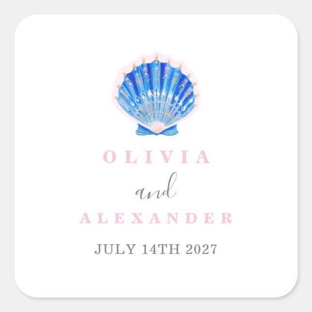 Sticker Carré Mariage de plage côtière coquillage (Devant)
