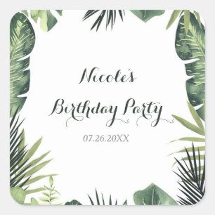 Sticker Carré Mariage de plantes tropicales botaniques aux feuil