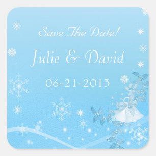 Sticker Carré Mariage de sauvegarde de l'hiver sarcelle et blanc