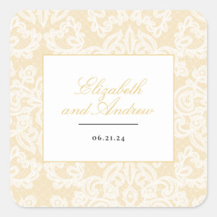 Sticker Carré Mariage de script élégant en dentelle noire et or